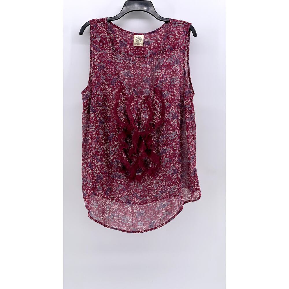 PARISIAN BELLE COLLECTION Women's Plus Burgundy Floral Fringe Top SZ 18/20
